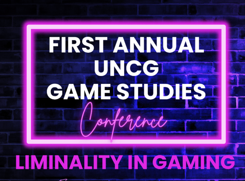 Poster for UNCG conference, in neon lights font.